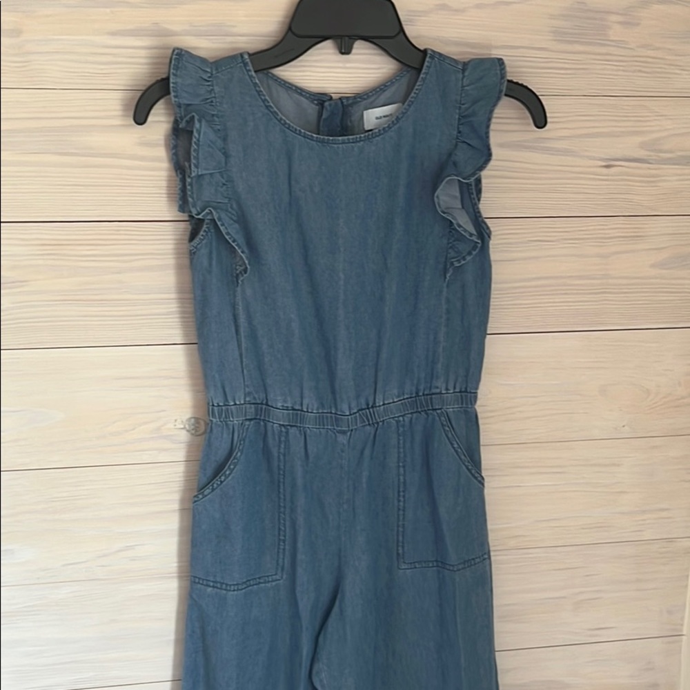 Cropped denim jumpsuit